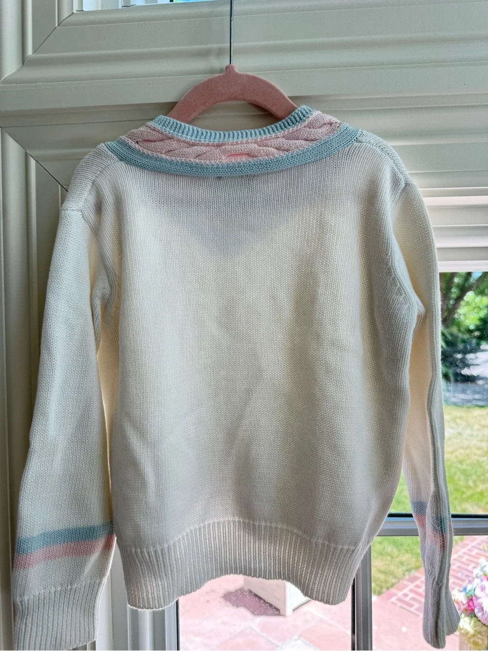 Girls Pastel Plaid Skirt & White V-Neck Sweater Set